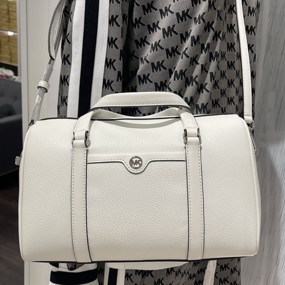 MICHAEL KORS JST TRAVEL MD DUFFLE SATCHEL SHOULDER CROSSBODY BAG MK  OPTIC WHITE